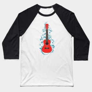 Red Ukulele Flowering Vines Baseball T-Shirt